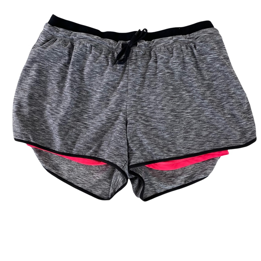 Riboom Woman’s Sz Medium Grey/pink Workout Fitness Running Shorts Double Layer.